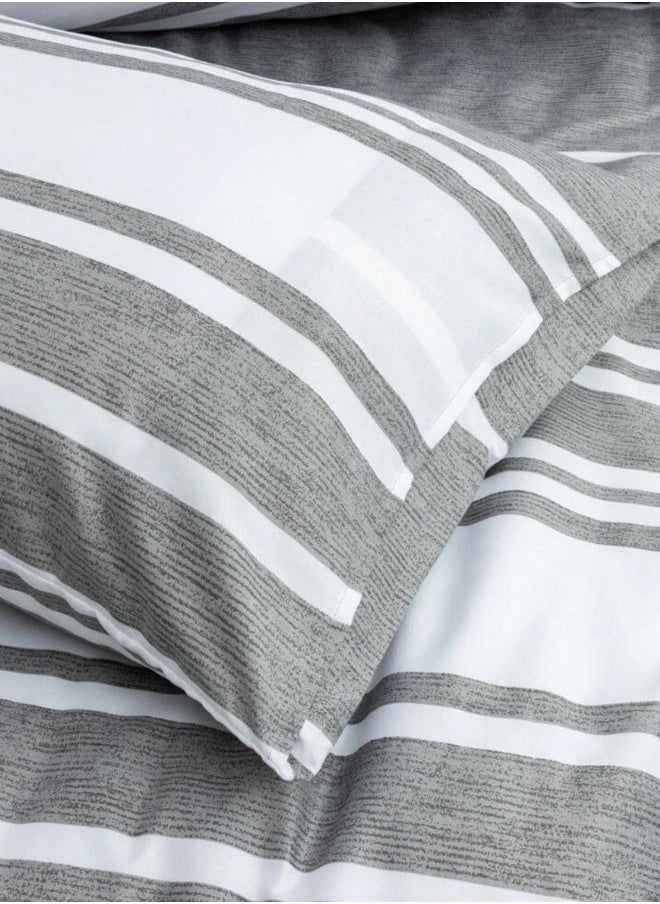 LUNA Home King Size 6 Pieces Gray Stripe Design Bedding Set  - Image 4