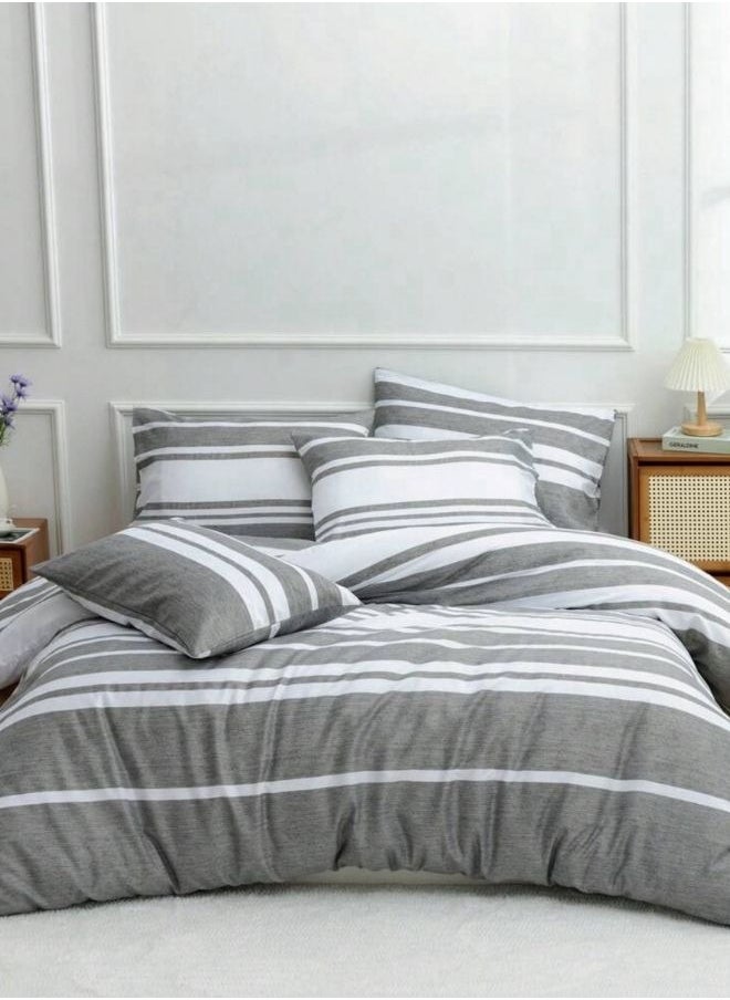 LUNA Home King Size 6 Pieces Gray Stripe Design Bedding Set  - Image 1