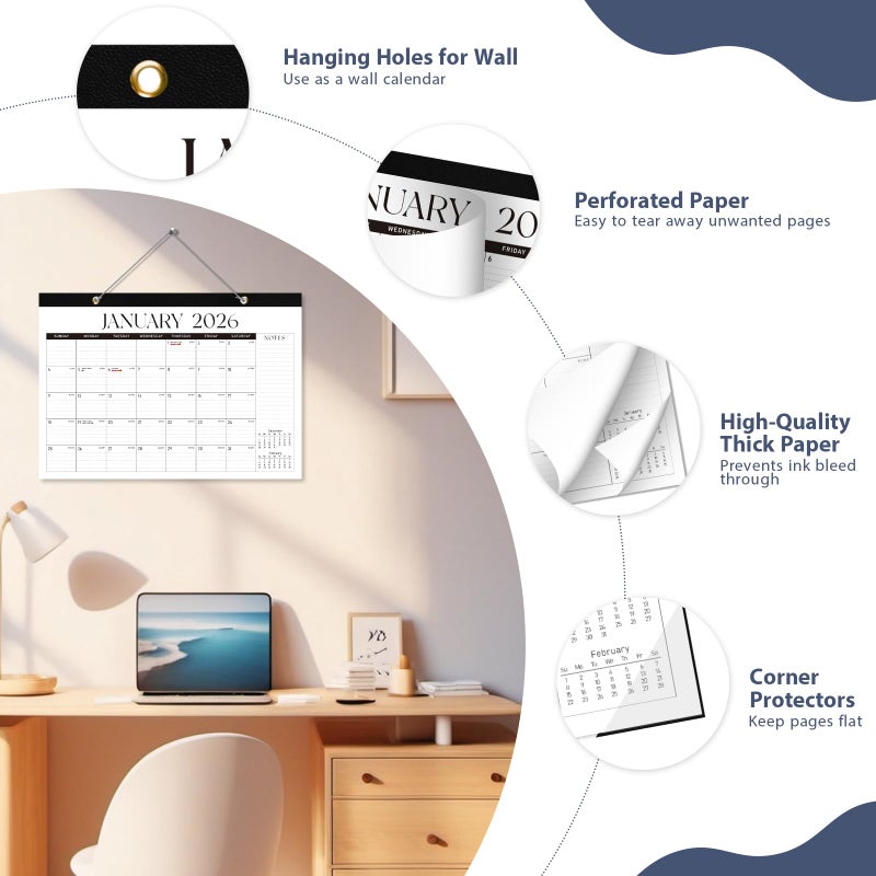 VALOME 2026 Desk Calendar, Large Desktop/Wall Monthly Calendar (Jan. 2026 - Jun. 2027) 17'' x 12'' Personal Desk Planner for Teacher Family School Office Supplies - Image 4