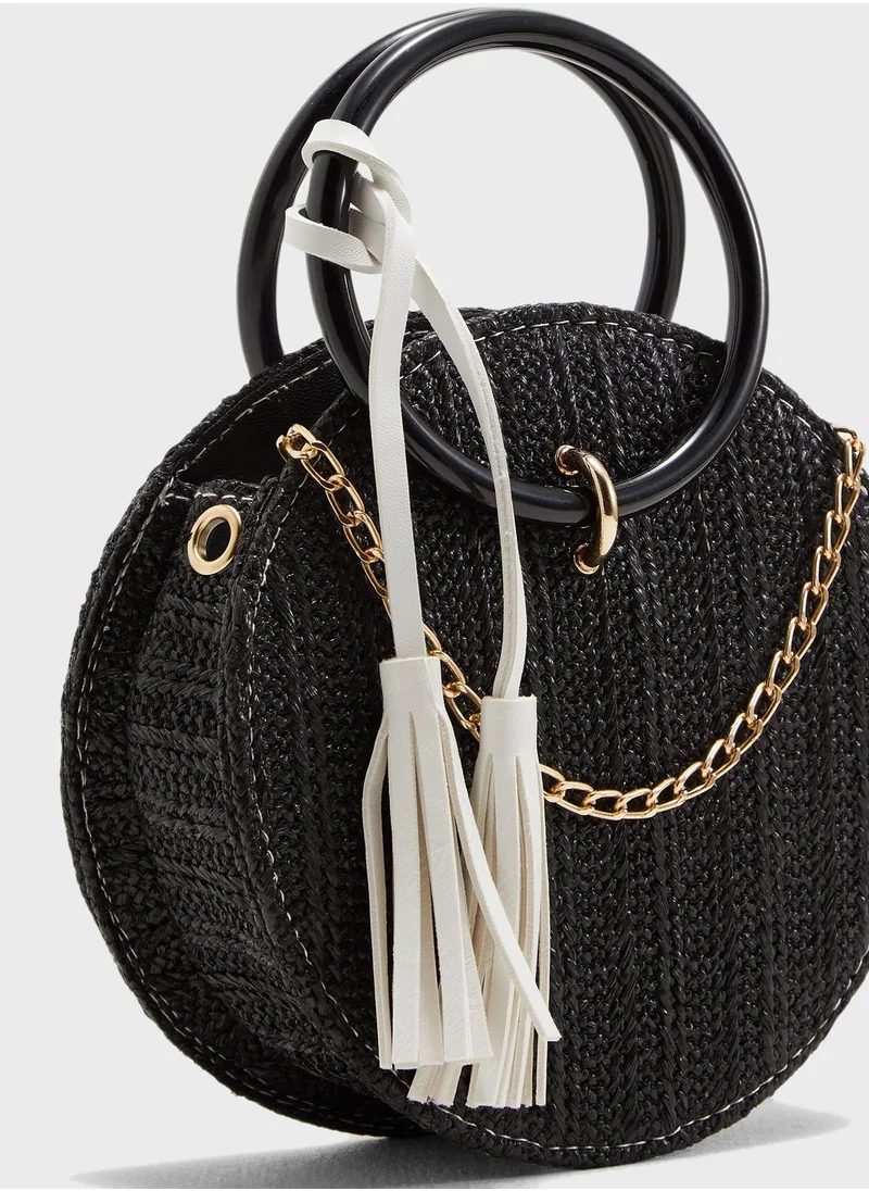 ELLA Tassel Detail Woven Satchel