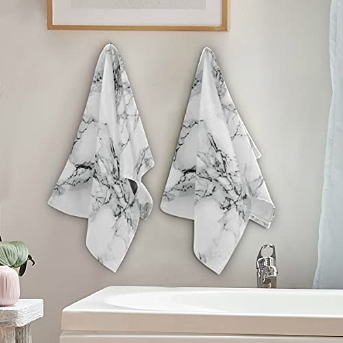 Giwawa 2pc Marble Hand Towels Absorbent Grey Granite Marbling Fingertip Towel for Bathroom Kitchen Hotel Spa Decor - Image 4