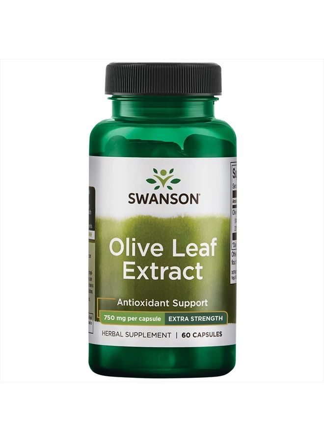 SWANSON Olive Leaf Extract Capsules with 20% Oleuropein - Provides Immune Support, Promotes Cardiovascular System Health, and Supports Healthy Blood Pressure - (60 Capsules, 750mg Each) - Image 1