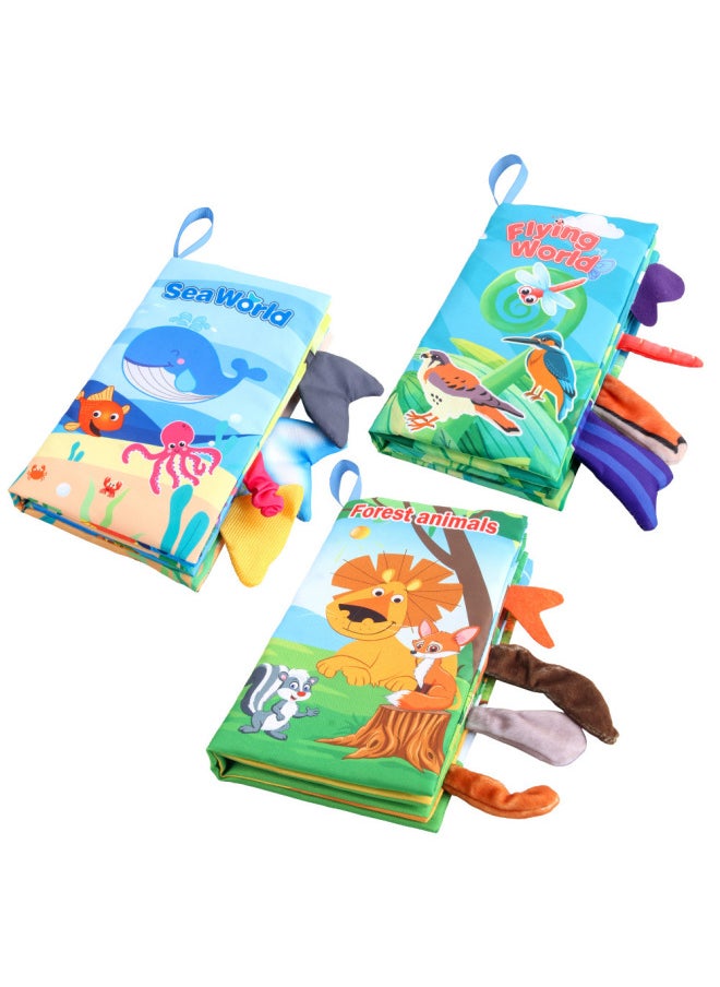 Generic - Baby Baby Sea Land Air Tail Cloth Book Ocean Forest Flying Animals Palm Book Early Education Toy With Ring Paper-Color:4 Pages, 8 Sides Insect Tail With Sound Paper + Bb Barking - Image 1