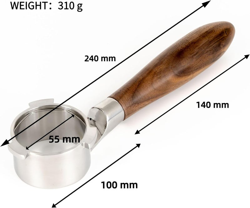 NEOUZA Espresso Bottomless Portafilter 51mm, Flat-Bottom Design for Stable Placement, Compatible with DeLonghi Dedica EC680/685/785/820/850/860 Coffee Machines (White Oak, Dark Brown) - Image 2