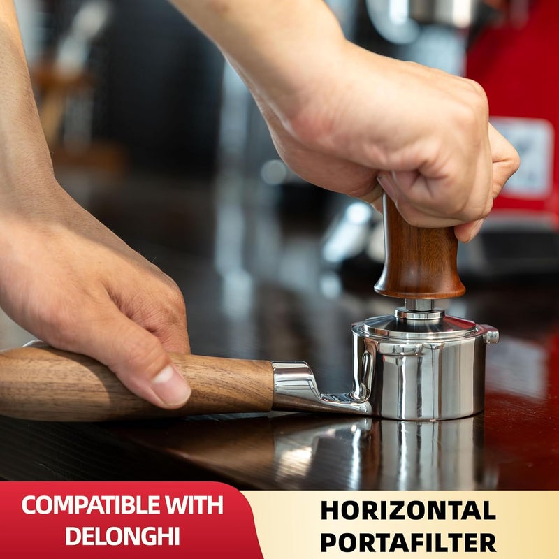 NEOUZA Espresso Bottomless Portafilter 51mm, Flat-Bottom Design for Stable Placement, Compatible with DeLonghi Dedica EC680/685/785/820/850/860 Coffee Machines (White Oak, Dark Brown) - Image 3