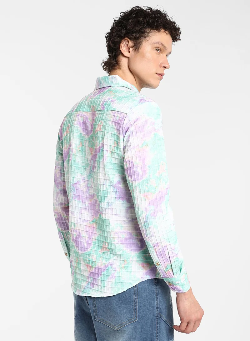 Campus Sutra Men's Sea Green & Lavender Splash Textured Shirt