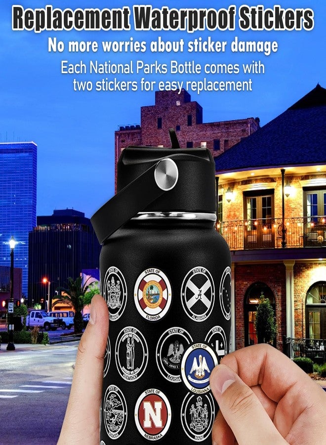 XccMe Fifty States Travel Water Bottle with Stickers and Straw,32 oz Insulated Stainless Steel Water Bottle with 2 Lids,Silicone Boot,Bucket List Travel Water Cup Sealed and Leak Proof (Black) - Image 4