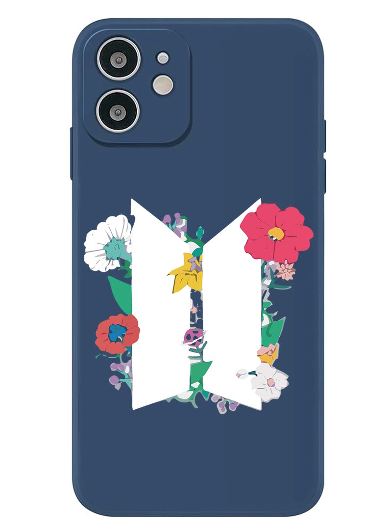 Theodor Protective Slim Fit Case Liquid Silicone Cover with Full Body Protection Anti-Scratch Shockproof Case For iPhone 12 Blue  - floral white - Image 1