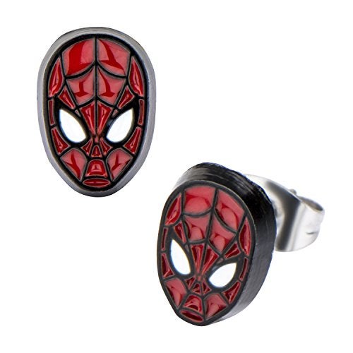 Marvel Comics Officially Licensed Hypoallergenic Marvel Comics Girls Spider Man Base Metal Face Stud Earrings, Red, One Size - Image 1