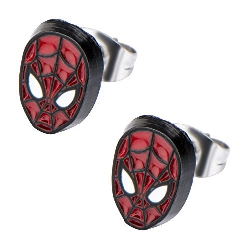 Marvel Comics Officially Licensed Hypoallergenic Marvel Comics Girls Spider Man Base Metal Face Stud Earrings, Red, One Size - Image 2