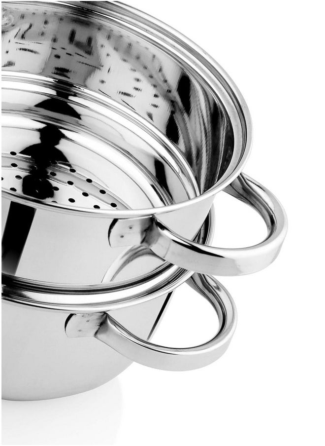 pigeon Pigeon by Stovekraft Steel X Steamer Stainless Steel Induction Base, Modak Maker/Momo Maker, 2 Tier with Glass Lid,Silver (21 cm,4.6L)  - Image 2