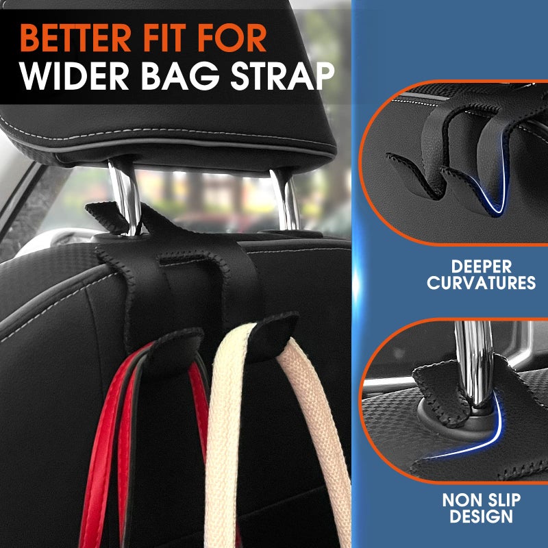 LANVRION Car Headrest Hooks for Purses and Bags, Upgraded 2 in 1 Cars Back Seat Head Rest Hanger Vehicle Leather Organizer Storage Holder Hook Matching Cars Interior, 1-Pack, Black - Image 4