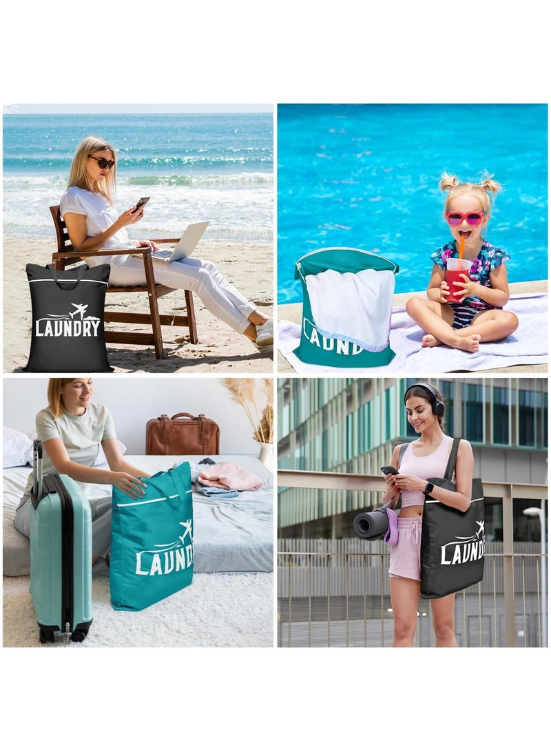 SYOSI 2 Pcs Large Travel Laundry Bag - Washable Waterproof Wet Bag for Dirty Clothes, Swimsuit, Workout Gear, Gym, Swimming Pool, Yoga, College Dorm (Black+Blue) - Image 2