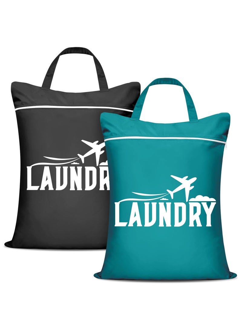 SYOSI 2 Pcs Large Travel Laundry Bag - Washable Waterproof Wet Bag for Dirty Clothes, Swimsuit, Workout Gear, Gym, Swimming Pool, Yoga, College Dorm (Black+Blue) - Image 1