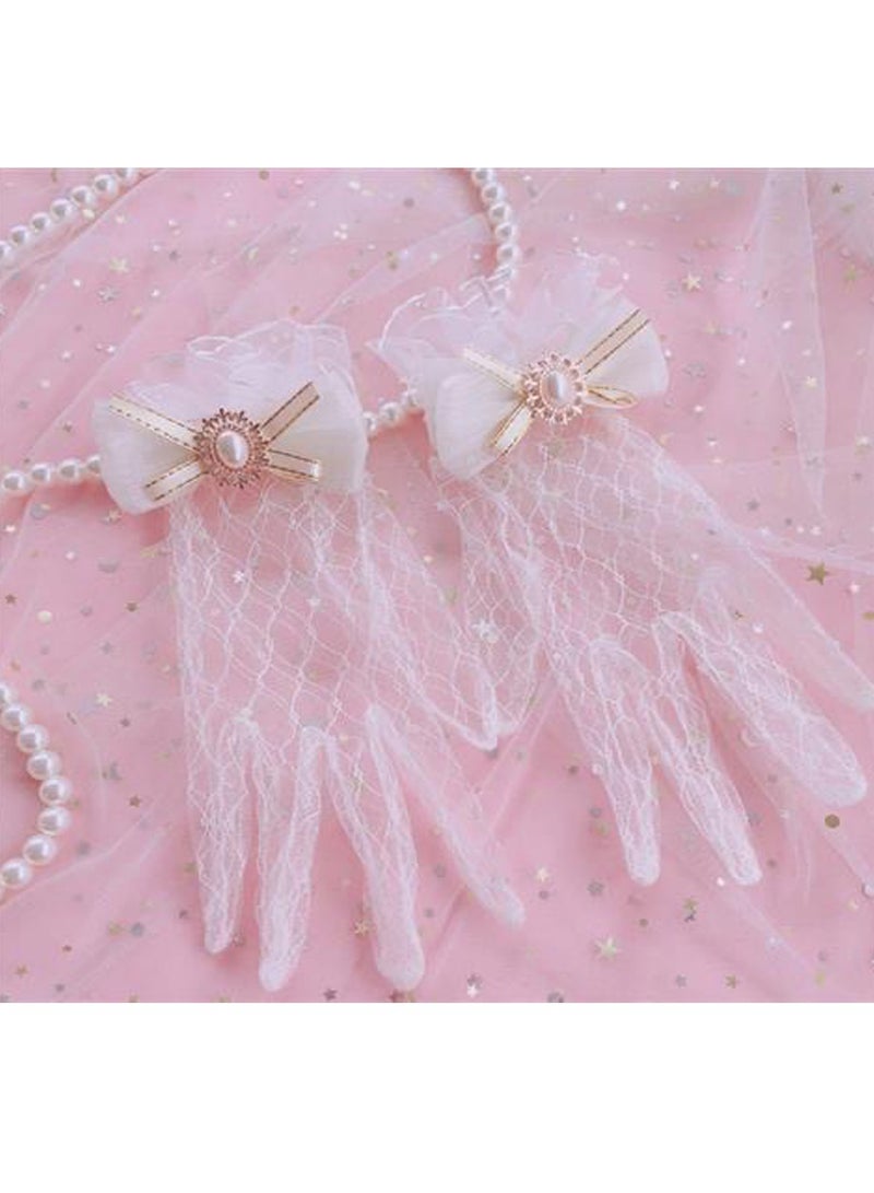 Women Bow Gloves Mesh Tea Party Glove Wedding Bridal Gloves  - Image 1