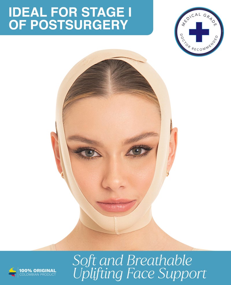 MD M&D Face Slimming Chin Strap Lipo Compression Garment Mentonera Postquirúrgica Facial Beige S - Image 2