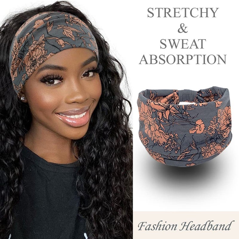 YONUF Wide Boho Headbands for Women Fashion Knotted Headband Yoga Workout Hair Accessories African Head Wrap 4 Pack - Image 3