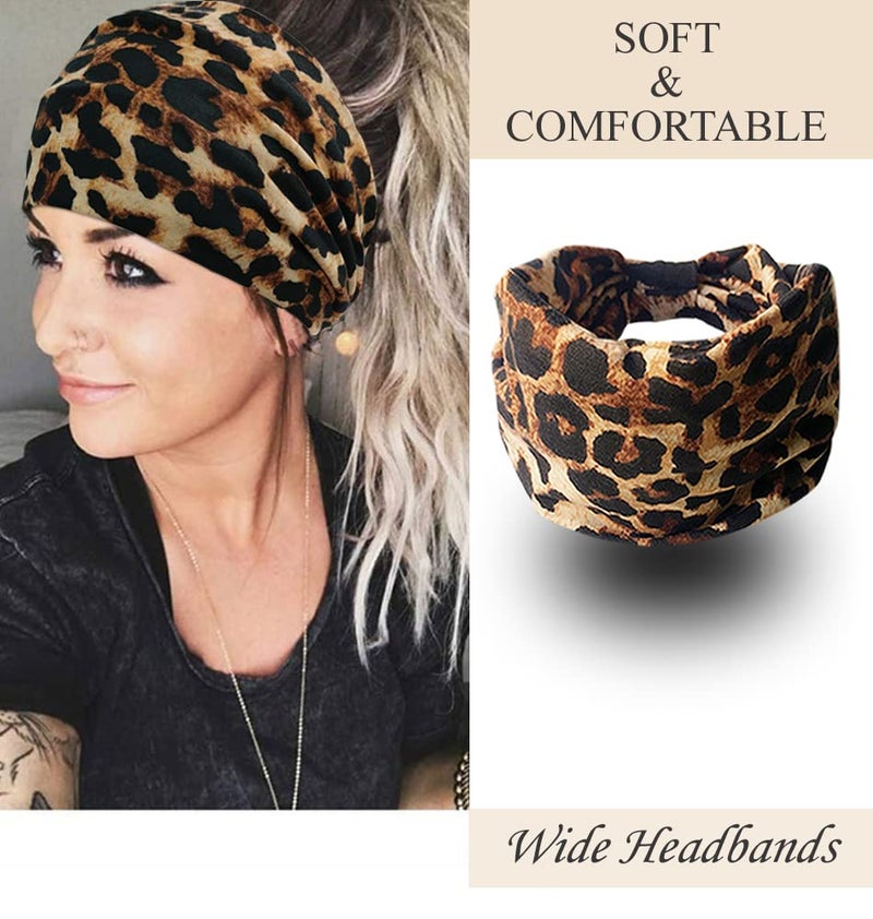 YONUF Wide Boho Headbands for Women Fashion Knotted Headband Yoga Workout Hair Accessories African Head Wrap 4 Pack - Image 2