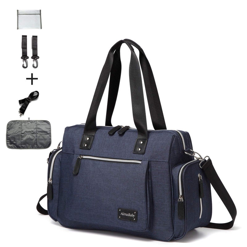 KZNI KZNI Diaper Tote Bag Diaper BagTravel Diaper Carry Bag Baby Nappy Diaper Bag for Mom Grils Unisex Maternit Multi Pocket Tote Bag Beach Bag Travel Handbag Canva LargeBlue 