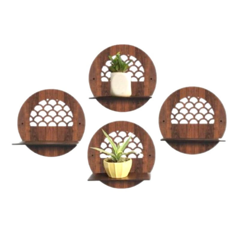 Wooden Frame Wall Mounted Shelves for Home Decor Stylish Modern Antique Wall Hanging Decoration for Living Room Bedroom and Dining Room Circle Set of 4