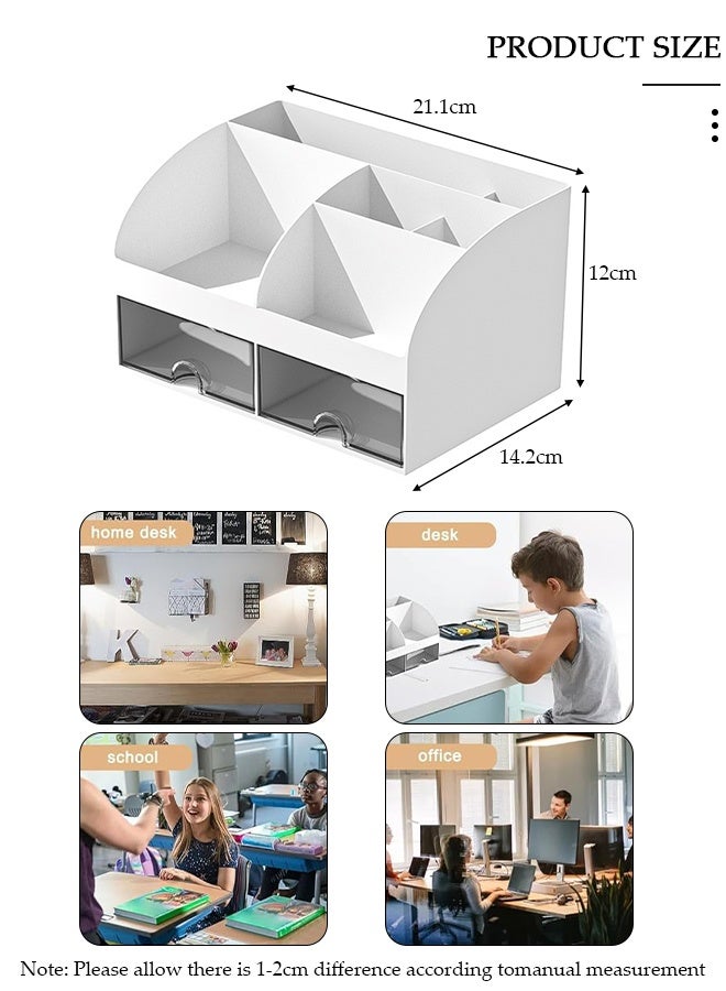 DUNISO Desk Organizer and Accessories with 2 Drawers and 6 Compartments, Plastic Makeup Organizer, Mini Pen Holder for Desktop Storage, Desk Organization for School, Home, Office Supplies - Image 2