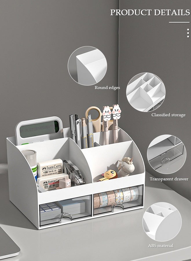 DUNISO Desk Organizer and Accessories with 2 Drawers and 6 Compartments, Plastic Makeup Organizer, Mini Pen Holder for Desktop Storage, Desk Organization for School, Home, Office Supplies - Image 5