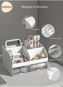 DUNISO Desk Organizer and Accessories with 2 Drawers and 6 Compartments, Plastic Makeup Organizer, Mini Pen Holder for Desktop Storage, Desk Organization for School, Home, Office Supplies  - Image 3