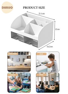 DUNISO Desk Organizer and Accessories with 2 Drawers and 6 Compartments, Plastic Makeup Organizer, Mini Pen Holder for Desktop Storage, Desk Organization for School, Home, Office Supplies  - Image 4