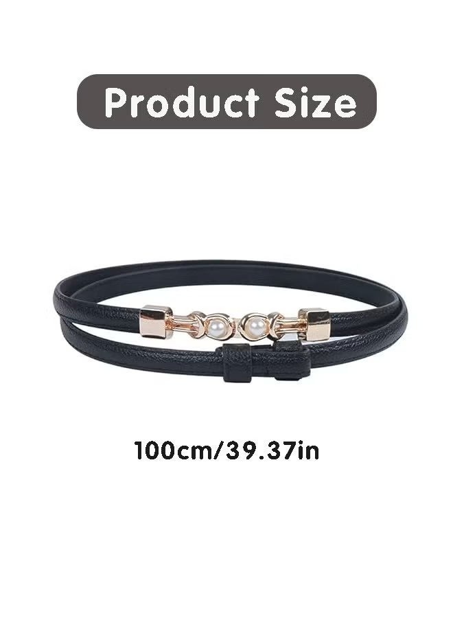 Women Waist Belt, Narrow Anti-break, Adjustable, Faux Pearl, Stretchy Belts, Women Dresses Fashion Thin Belts, Black - Image 3