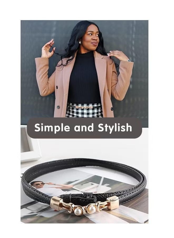 Women Waist Belt, Narrow Anti-break, Adjustable, Faux Pearl, Stretchy Belts, Women Dresses Fashion Thin Belts, Black - Image 4