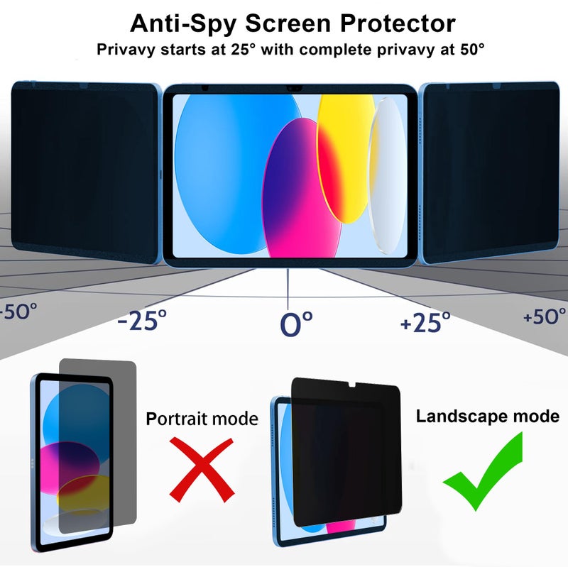 Juvraixo Privacy Screen Protector for iPad A16 11th/10th Generation 10.9 inch ï¼ˆ2022/2025ï¼‰ 9H Tempered Glass [Face ID & Apple Pencil Compatible] HD Clear Case Friendly - Image 3