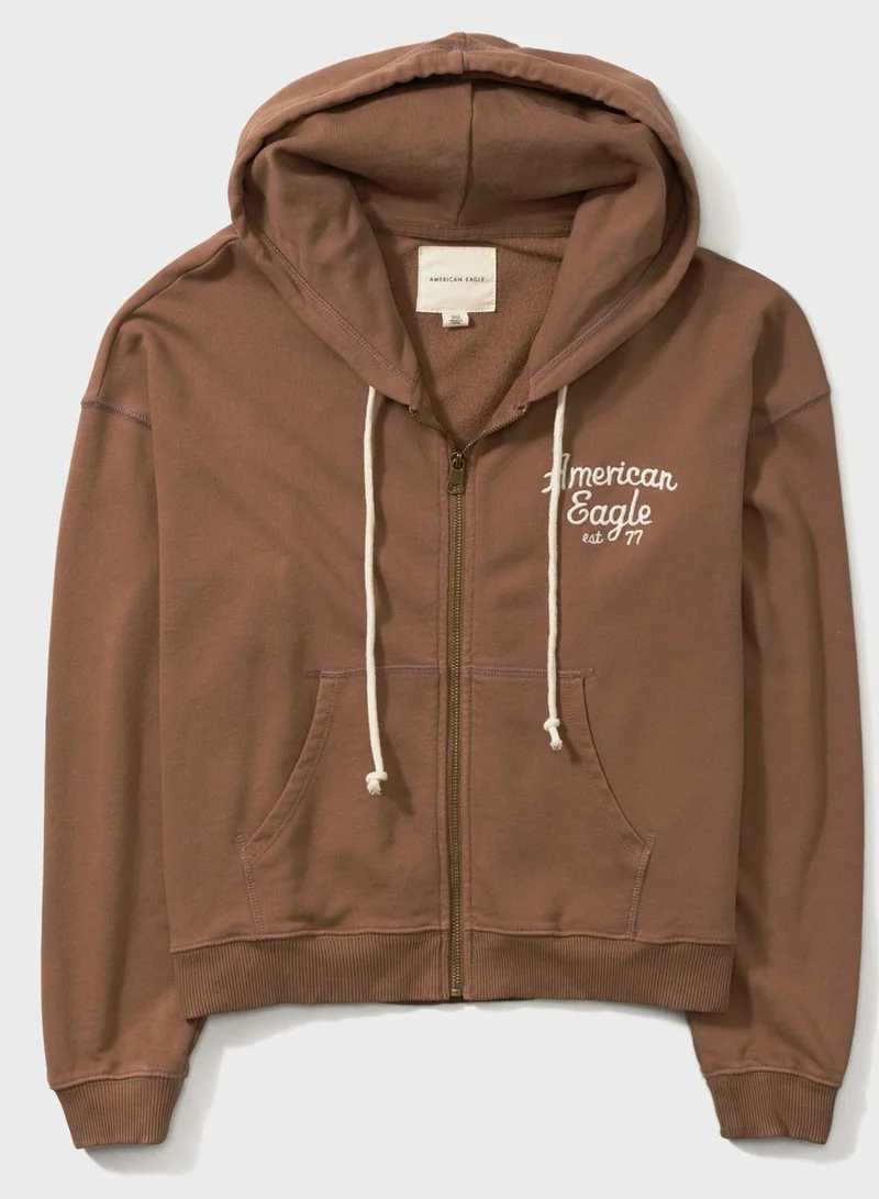 American Eagle Embroidered Logo Pocket Detail Hoodie