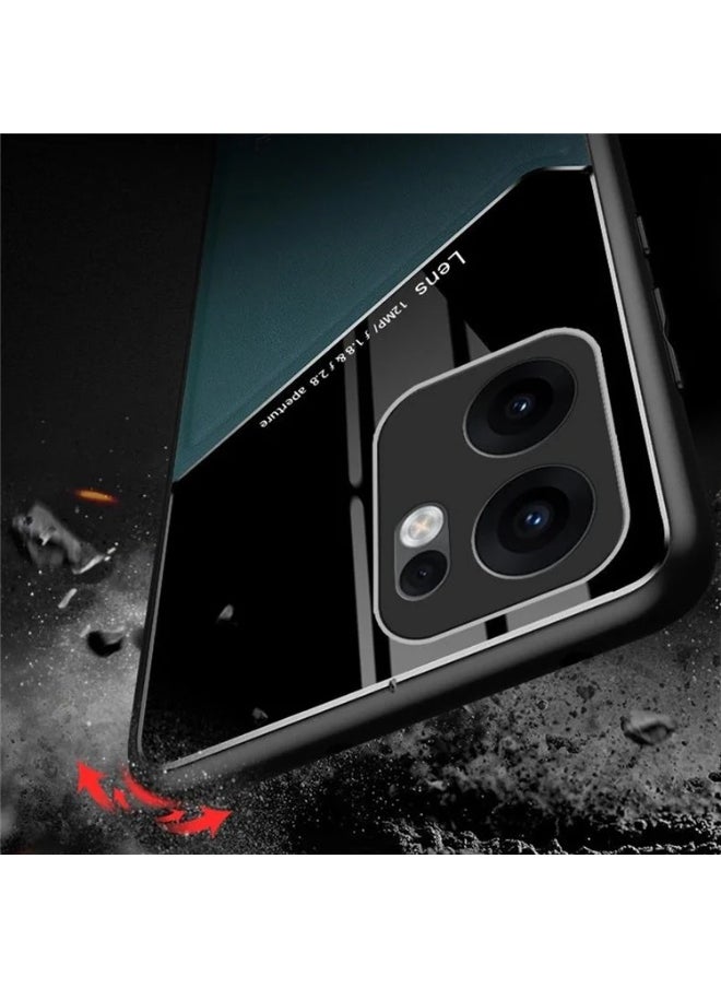 Generic Case Compatible With Oppo Reno 13F Cover Luxury Leather And Glass With Car Magnetic Holder Phone Cover Soft Frame Silicone - Black  - Image 4