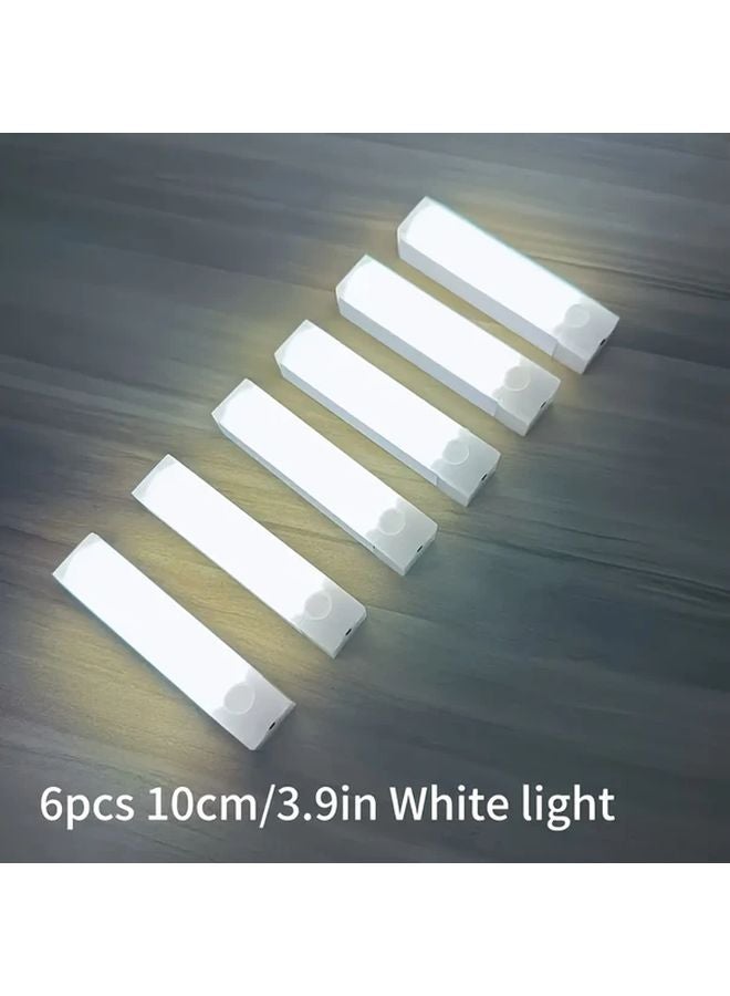 6pcs 10cm White LED Under Cabinet Lights With Motion Sensor USB Rechargeable Magnetic - Image 1