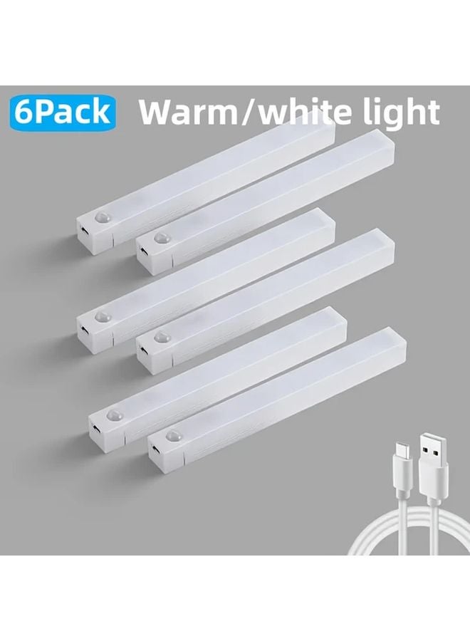 6pcs 10cm White LED Under Cabinet Lights With Motion Sensor USB Rechargeable Magnetic - Image 2