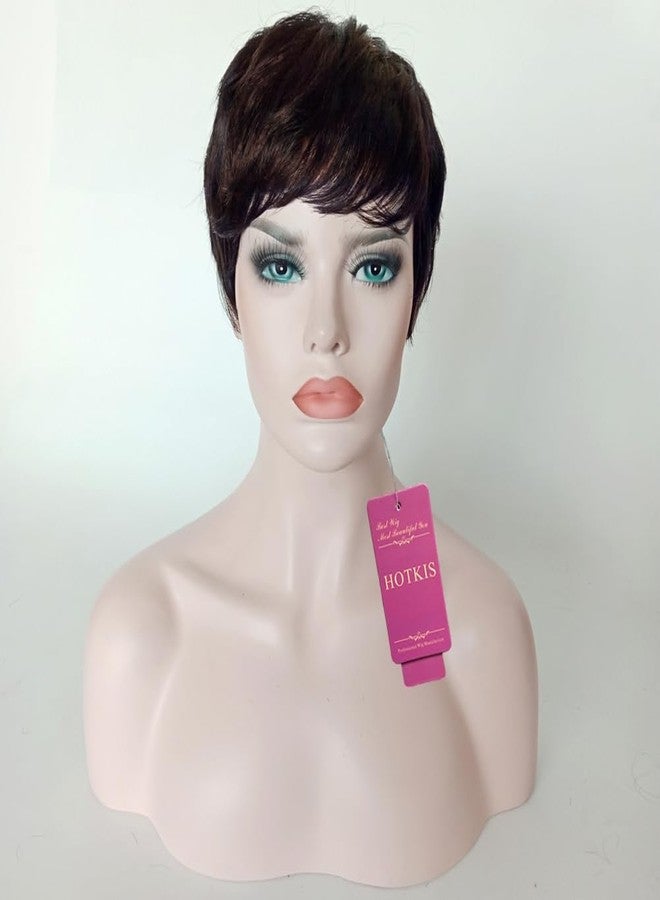 HOTKIS Pixie Cut Wig Human Hair Short Brown Human Hair Wigs for Black Women - Glueless Non Lace Machine Made Natural Straight Layered Cut Hair Pixie Wigs #4 Color 4 inch - Image 3