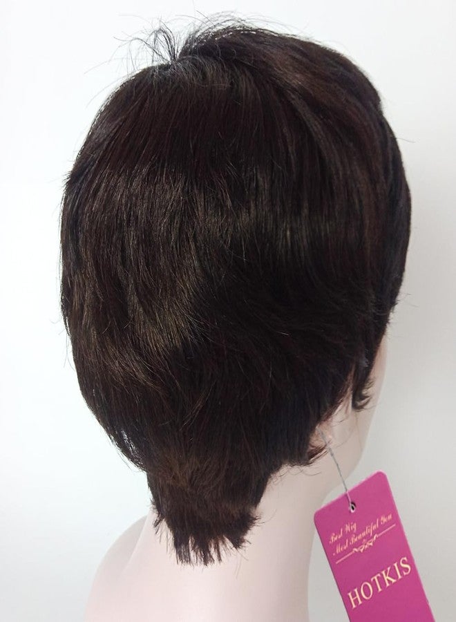 HOTKIS Pixie Cut Wig Human Hair Short Brown Human Hair Wigs for Black Women - Glueless Non Lace Machine Made Natural Straight Layered Cut Hair Pixie Wigs #4 Color 4 inch - Image 5