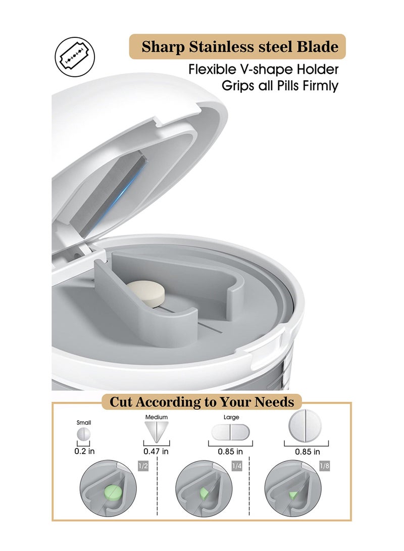 Pill Cutter Splitter, Crusher for Small Pills or Large, 4-in-1 Crushes Pills, Vitamins, Tablets, Stainless Steel Blade, Removable Drinking Cup (White), - Image 2