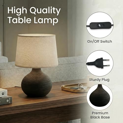 Decor & More Modern Ceramic Base Bedside Table Lamp | Table Lamps for Home Decoration and Bedroom Décor with On/Off Button | Night Lamp with Cotton Fabric Shade (Bulb not Included) - Image 4