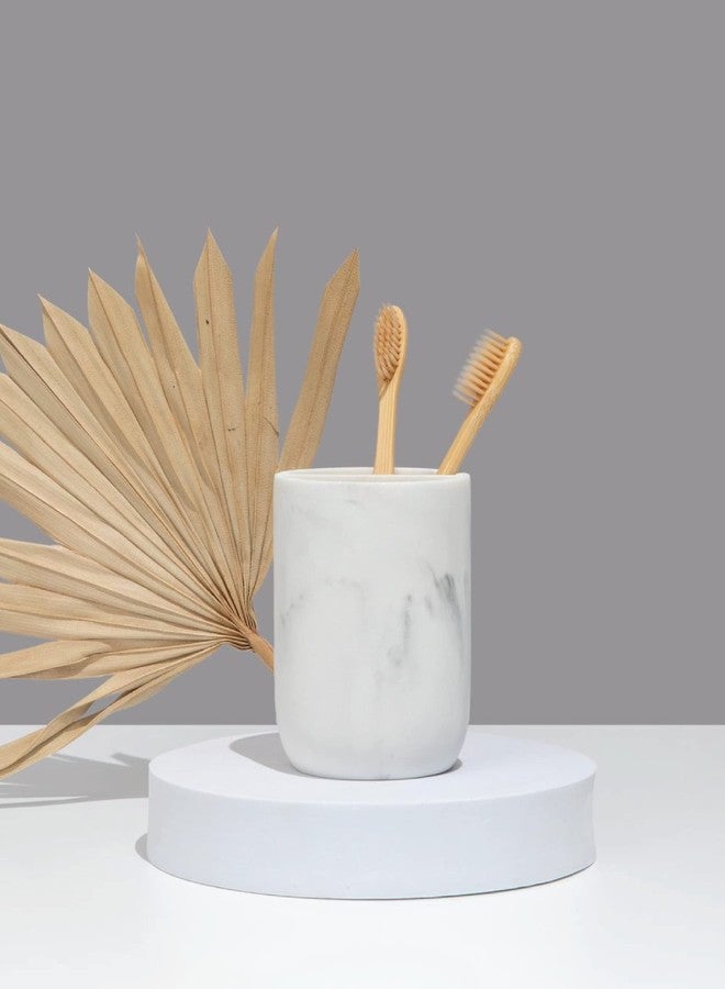Essentra Home White Marble Toothbrush Holder | Small Toothbrush & Toothpaste Organizer | Blanc Collection - Image 3