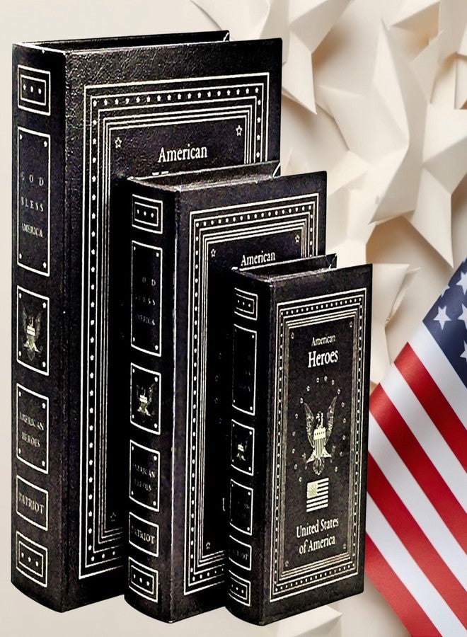 Bellaa 24964 Decorative Book Box Patriotic American Heroes Vintage Hidden Secret Storage Jewelry Keepsake Antique Veteran Police Fire Military Army Navy Healthcare - Image 1