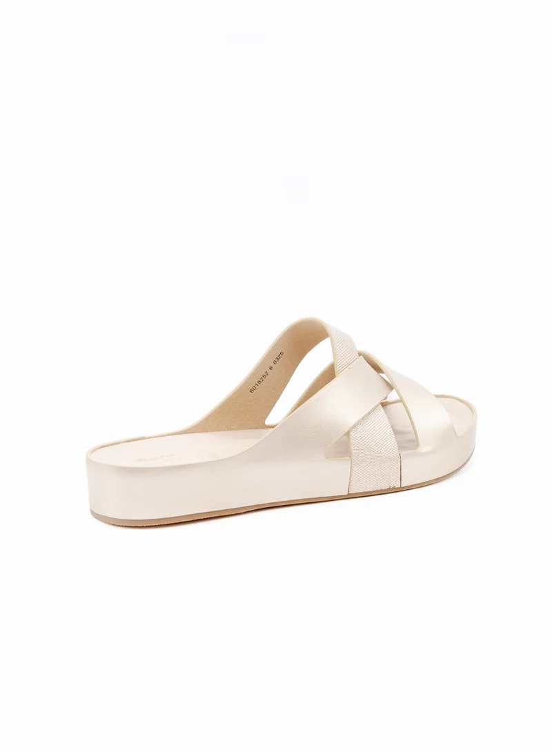 Bata Gold Cross‑Strap Footbed Slide Sandals for Women | Best Price UAE
