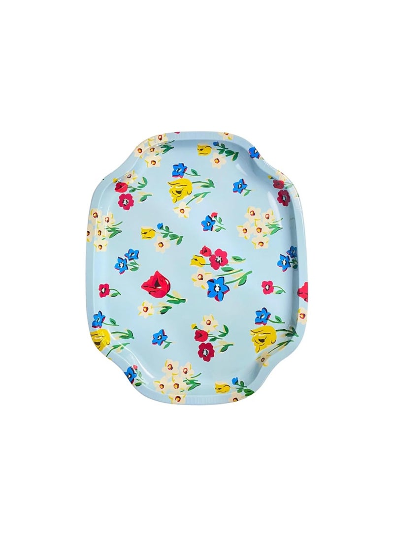 40 x 34cm Sturdy Metal Oval Serving Tray, Elegant Multipurpose Tray for Home, Kitchen or Gifts, Elegant Multipurpose Serving and Decorating Tray (Light Blue Flower) - Image 2
