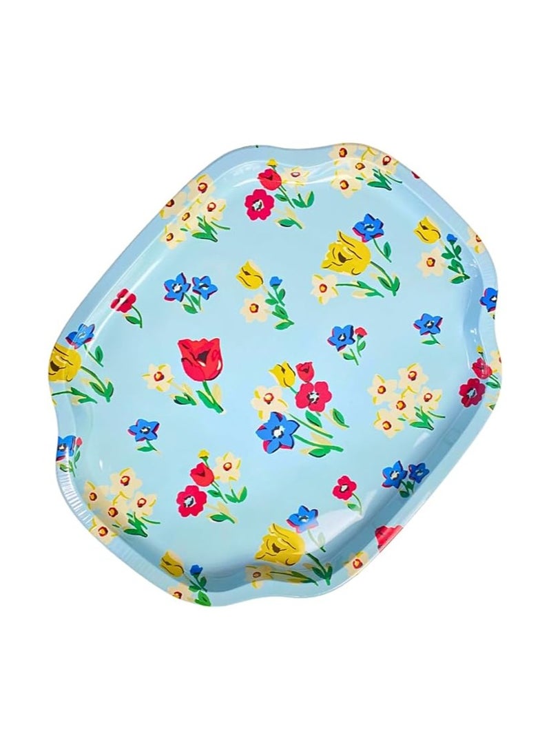 40 x 34cm Sturdy Metal Oval Serving Tray, Elegant Multipurpose Tray for Home, Kitchen or Gifts, Elegant Multipurpose Serving and Decorating Tray (Light Blue Flower) - Image 3