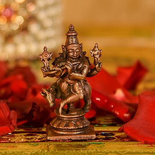 Bhimonee Decor Handmade Copper Cow Krishna Idol | Small Lord Krishna Murti for Home Temple & Office | Divine Showpiece & Blessings | 2 Inches - Image 1