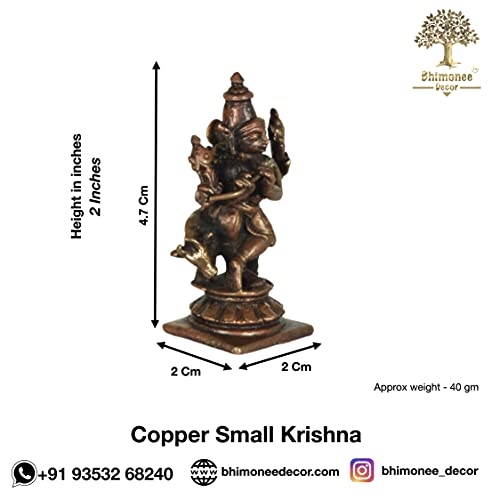 Bhimonee Decor Handmade Copper Cow Krishna Idol | Small Lord Krishna Murti for Home Temple & Office | Divine Showpiece & Blessings | 2 Inches - Image 3