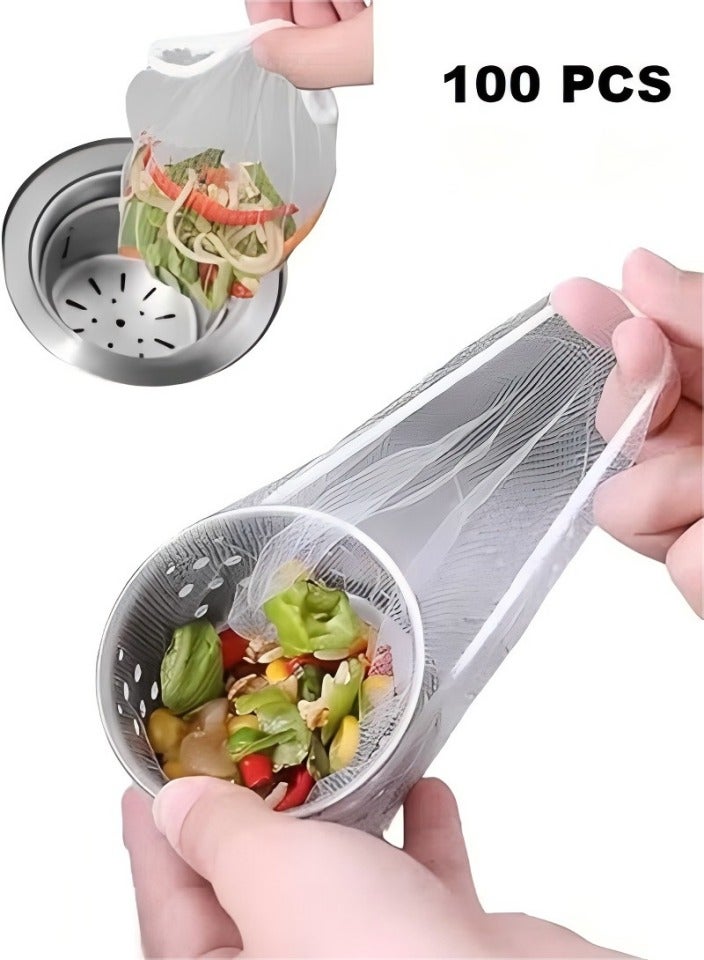 100 PCS Disposable Mesh Sink Strainer Bags, Kitchen Sink Strainer Trash Bag Sink Strainer Filter Mesh Bag Anti-Clogging Elastic Filter Bags Sink Net Strainer Filter Bags for Sink Drain - Image 1