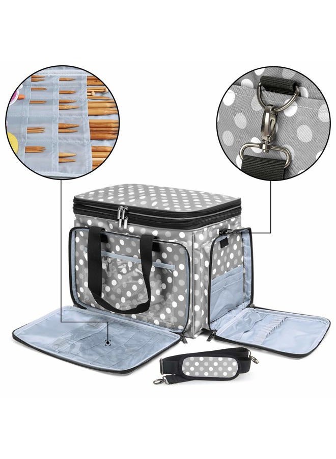 Luxja Knitting Bag, Yarn Bag with Cover and Shoulder Strap, Yarn Tote Bag for Carrying Projects, Knitting Needles (up to 14"), Circular Needles, Crochet Hooks and Other Accessories, Grey Dots - Image 3