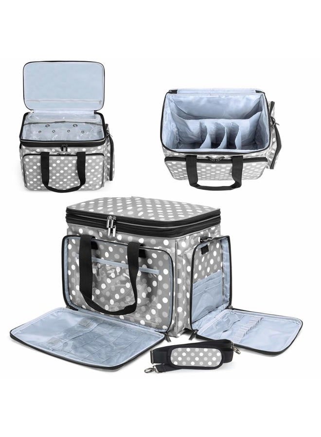 Luxja Knitting Bag, Yarn Bag with Cover and Shoulder Strap, Yarn Tote Bag for Carrying Projects, Knitting Needles (up to 14"), Circular Needles, Crochet Hooks and Other Accessories, Grey Dots - Image 5