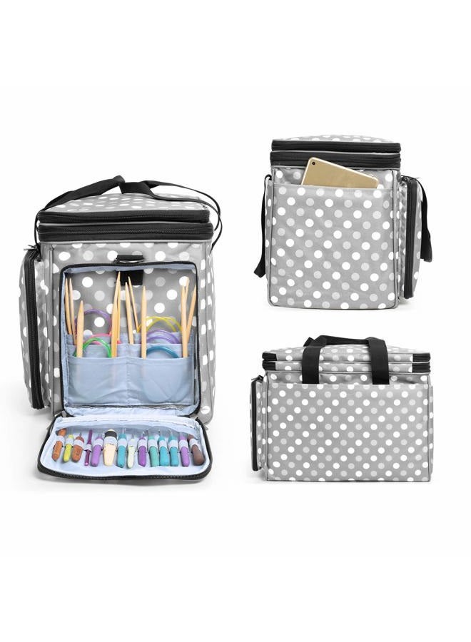 Luxja Knitting Bag, Yarn Bag with Cover and Shoulder Strap, Yarn Tote Bag for Carrying Projects, Knitting Needles (up to 14"), Circular Needles, Crochet Hooks and Other Accessories, Grey Dots - Image 4